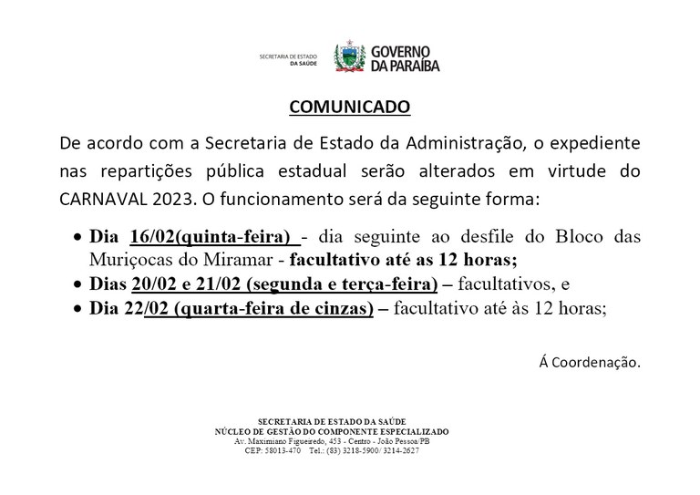 COMUNICADO CARNAVAL